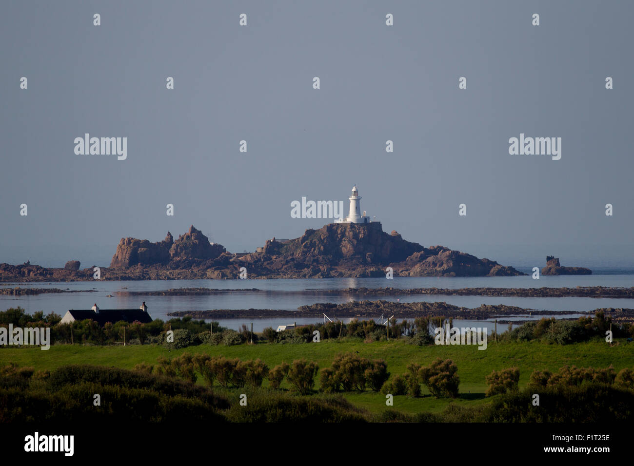 Jersey, Channel Islands, UK weather. 7th September, 2015. Jersey morning Le  Corbier Lighthouse St Ouen's Five Mile Beach Jersey Credit: Gordon  Shoosmith/Alamy Live News Stock Photo - Alamy