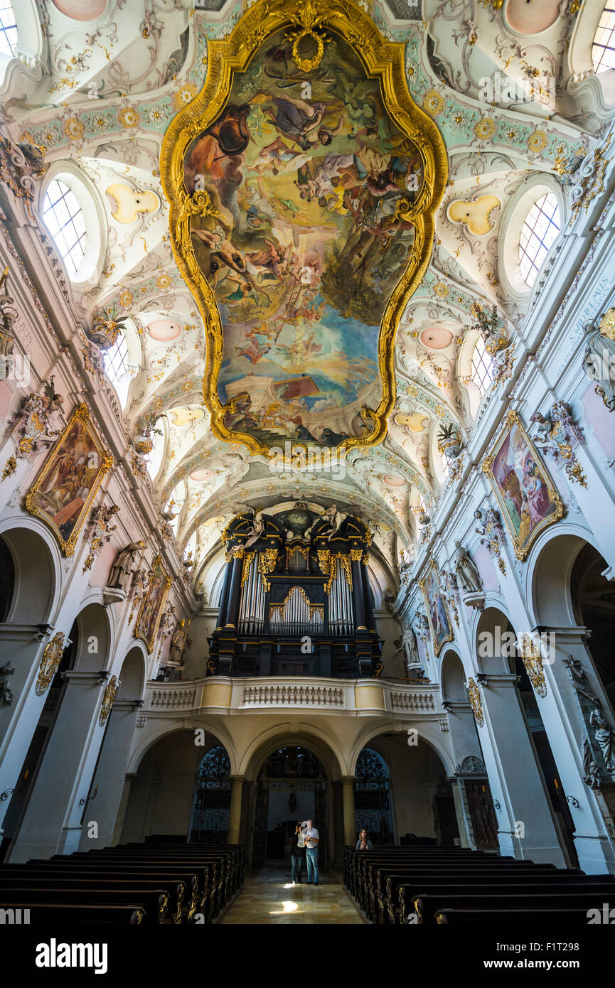 Interior of the Romanesque St. Emmeram's Basilica (abbey) known as