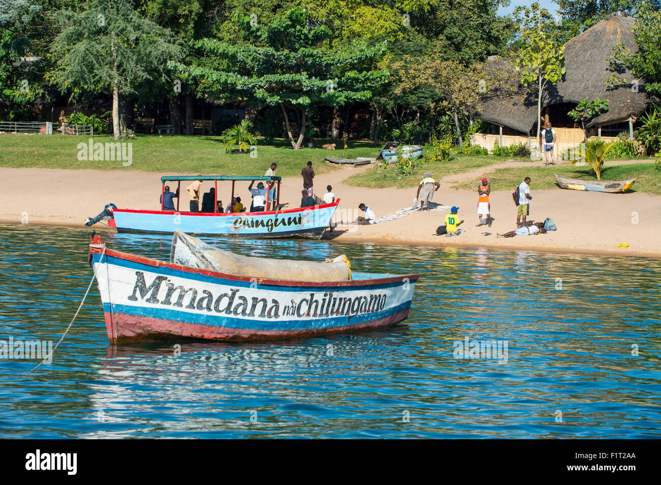 Boats on Lake Malawi, Cape Maclear, Malawi, Africa Stock Photo