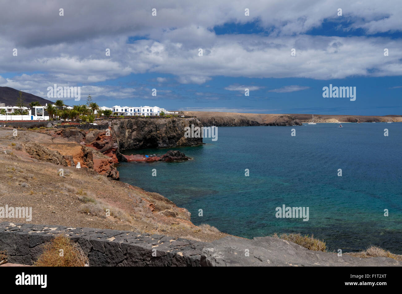 Rugged volcanic coastline, Las Coloradas, Playa Blanca, Lanzarote, Canary Islands, Spain. Stock Photo