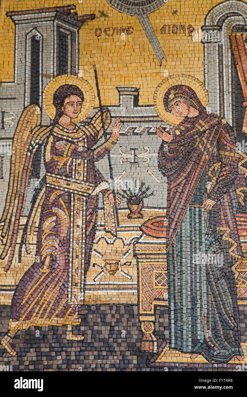 Mosaics on the wall of St. George's Church, Madaba, Jordan, Middle East Stock Photo