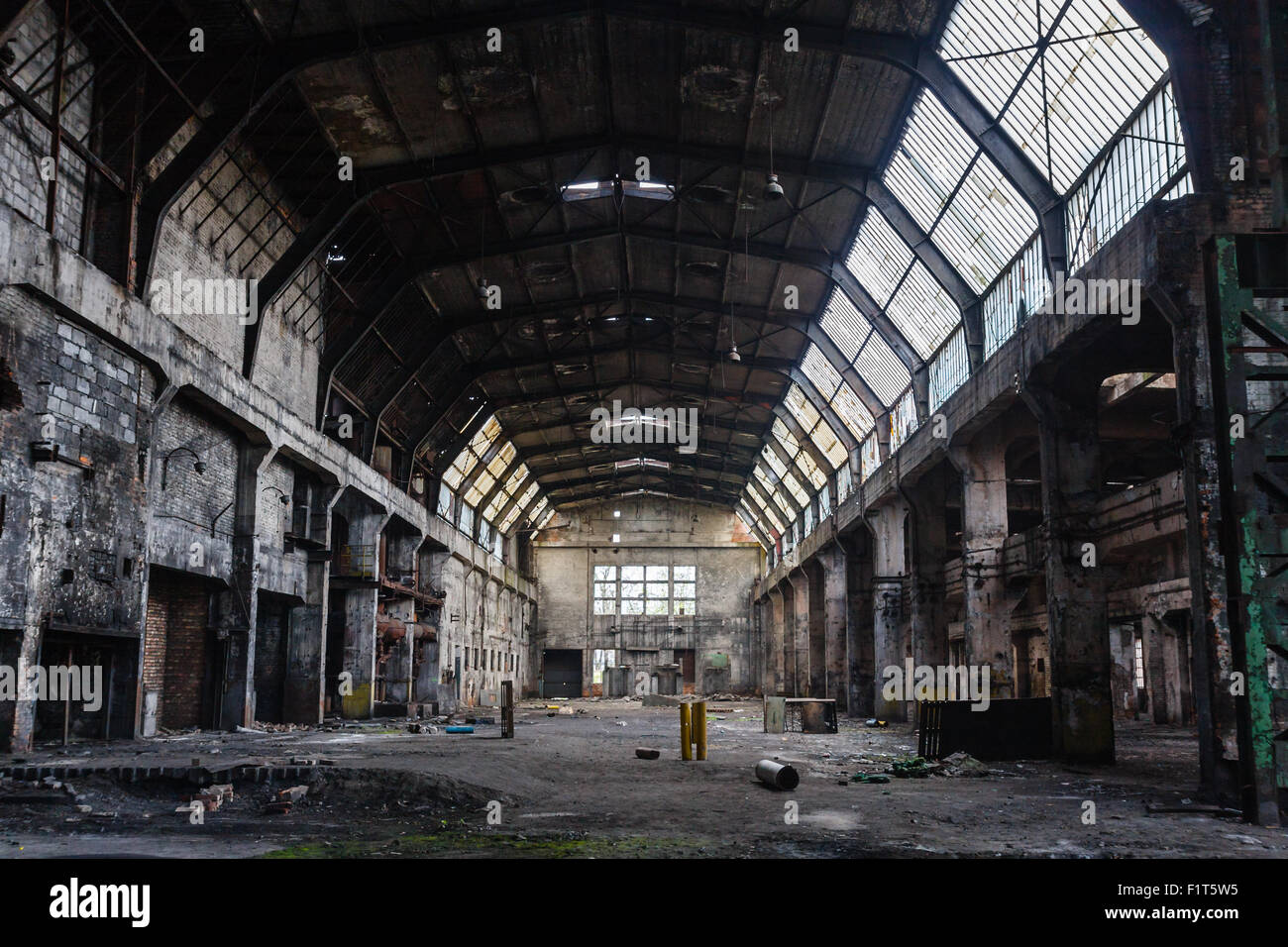 Abandoned destroyed building, industrial background Stock Photo