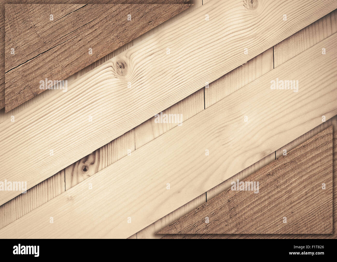 Light diagonal wooden planks texture with copy space Stock Photo