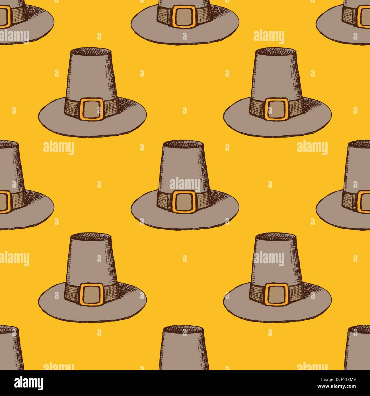 Sketch Thanksgiving hat in vintage style, vector seamless pattern Stock Vector