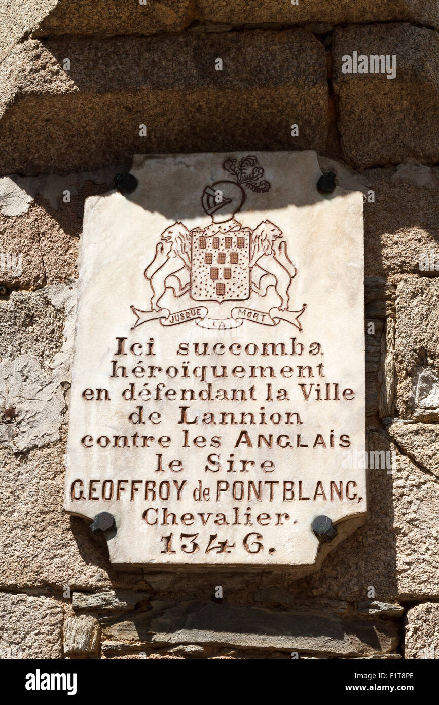 knight Geoffroy de Pontblanc who defend Lannion city against english people in 1346, and died Stock Photo