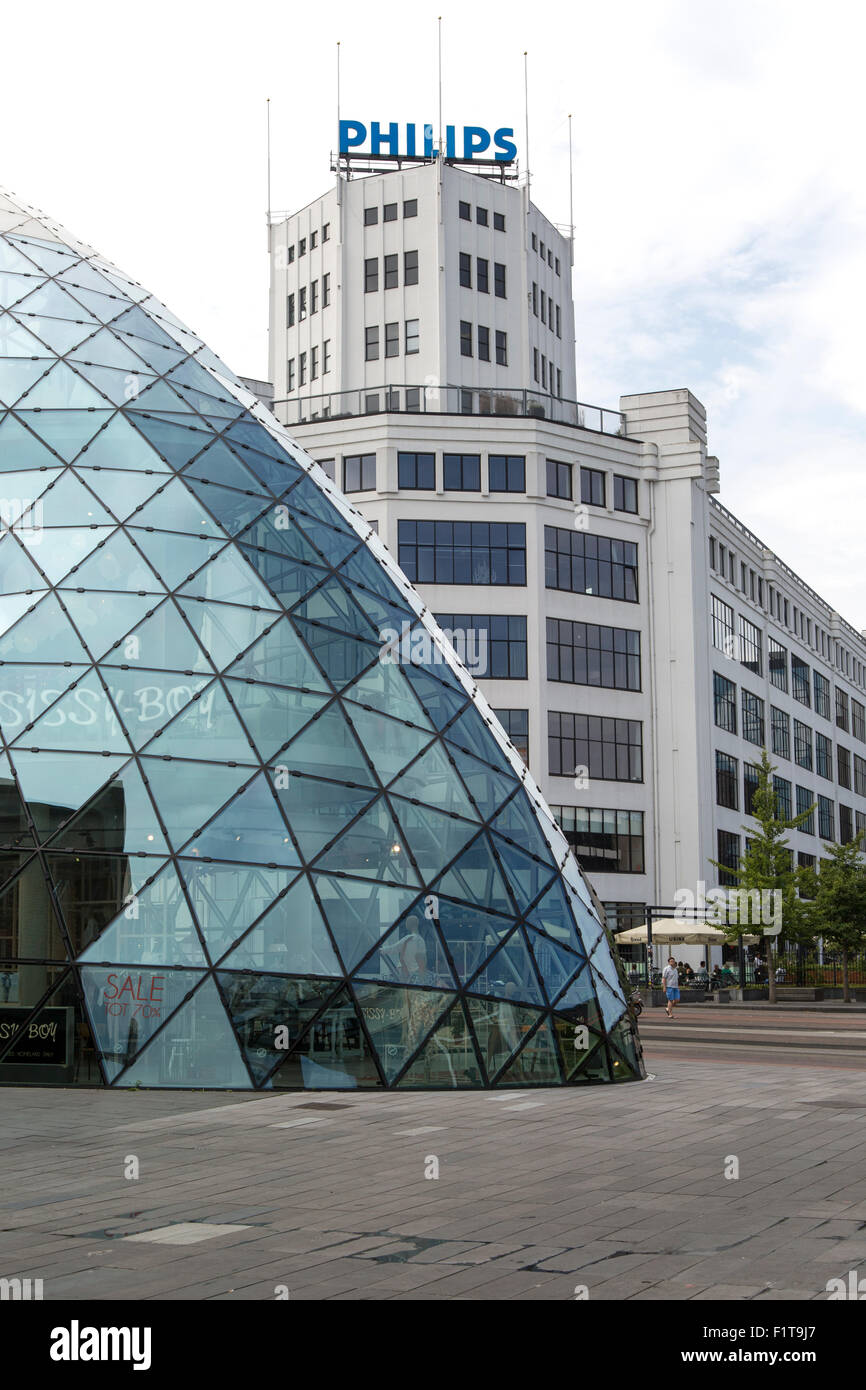 Modern glass dome and Philips building Eindhoven city centre, North Brabant province, Netherlands Stock Photo