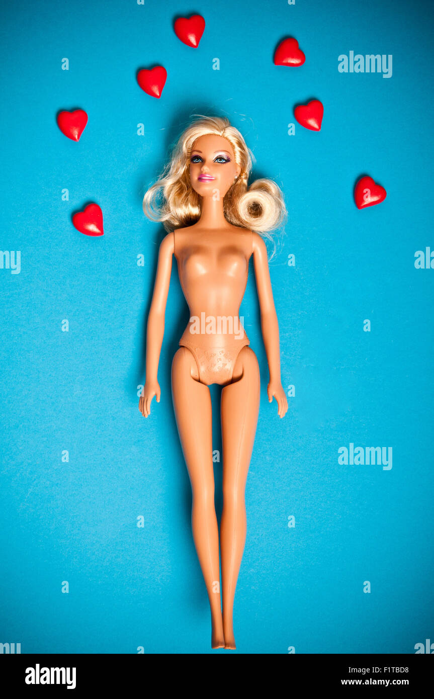 Barbie doll naked and red hearts Stock Photo - Alamy