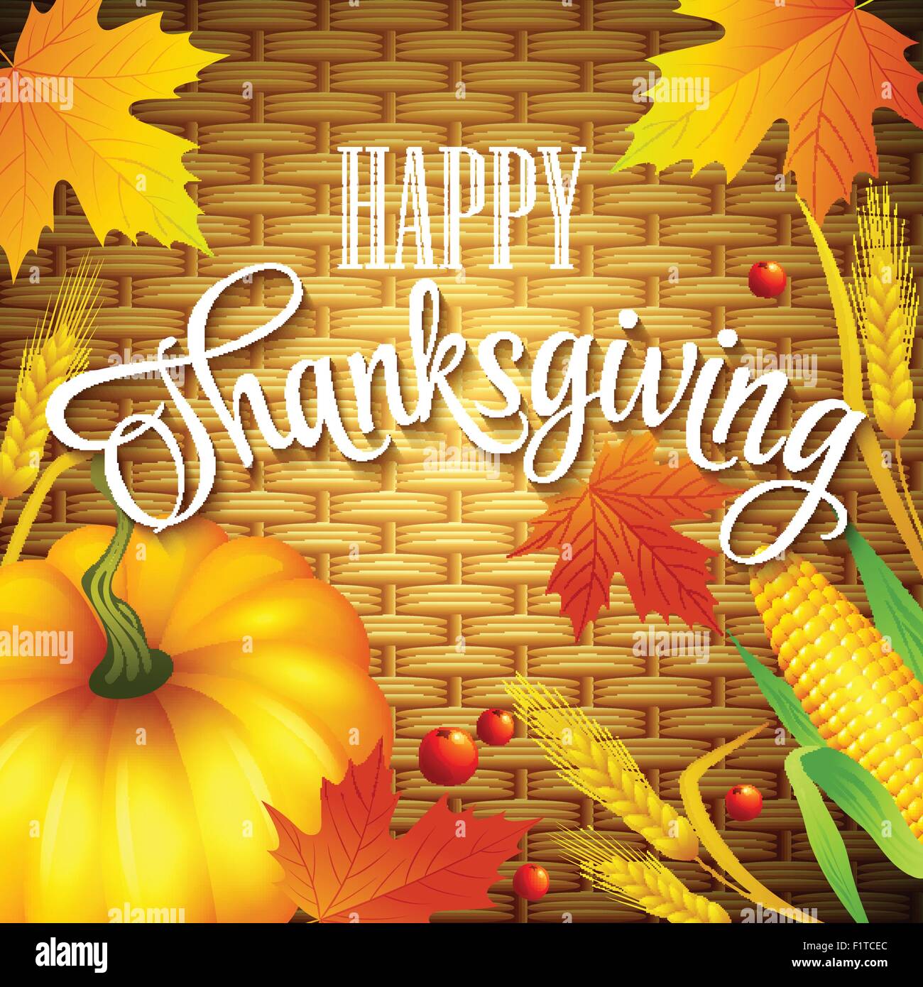 Thanksgiving Card wicker basket background. Vector illustration Stock ...