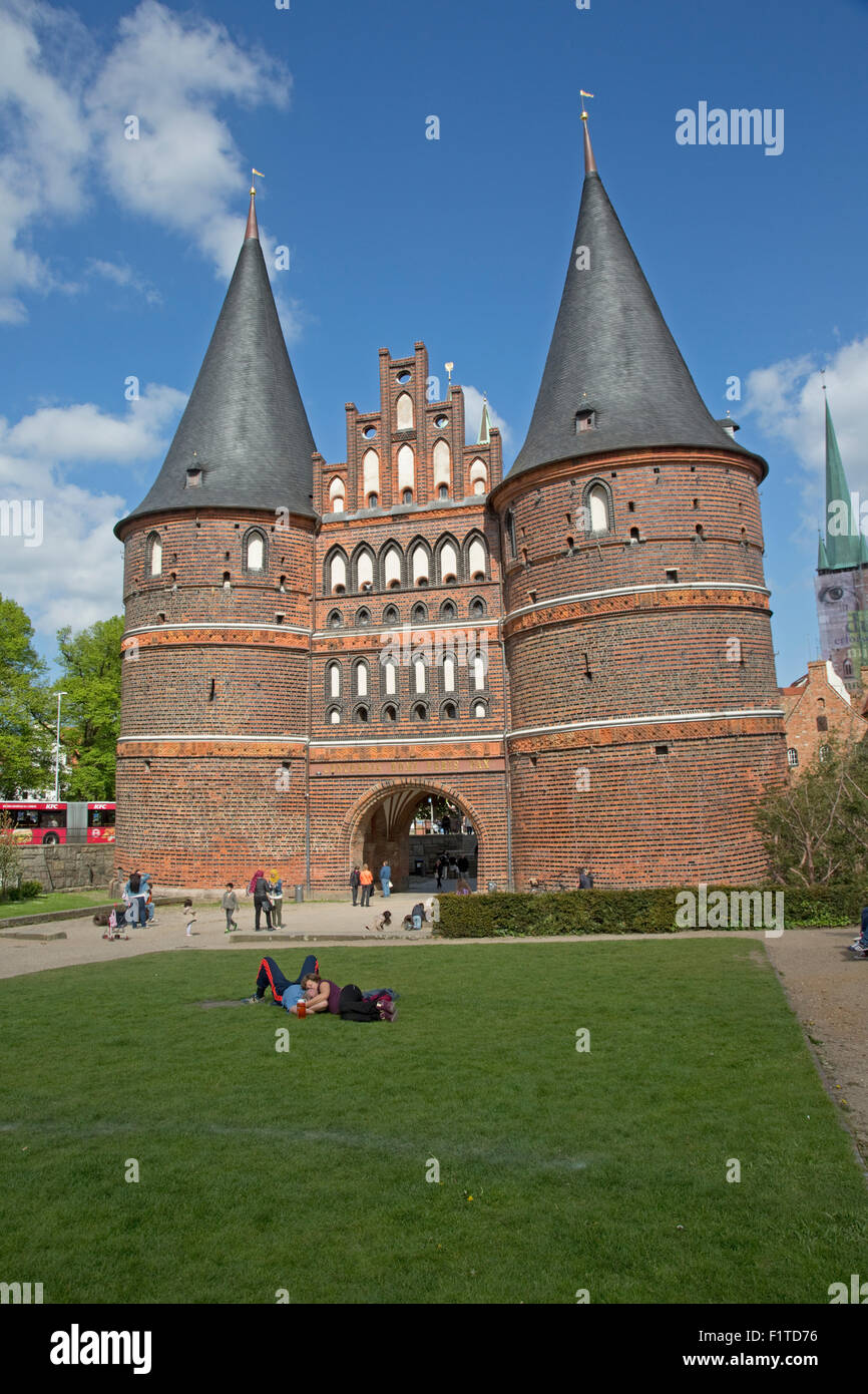 People relaxing Holstentor Holsten gothiccity gate UNESCO Heritage Site ...