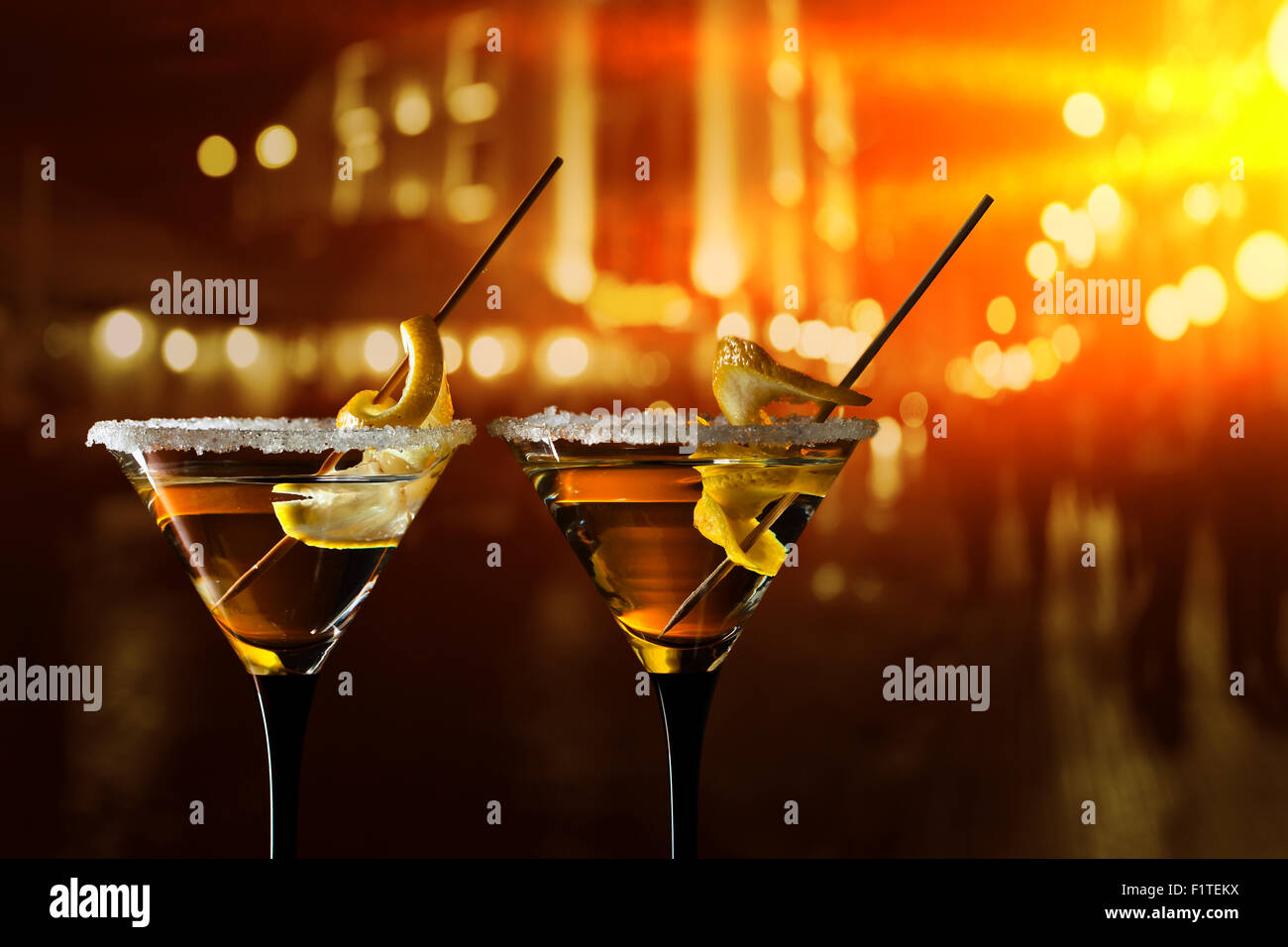 glasses of Martini with lemon and sugar Stock Photo