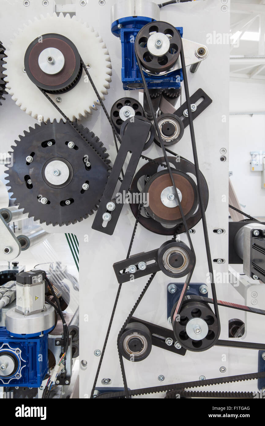 gears and belts for transmission on machines Stock Photo