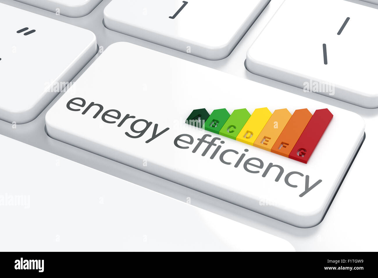 3d render of energy efficiency rating on computer keyboard Stock Photo