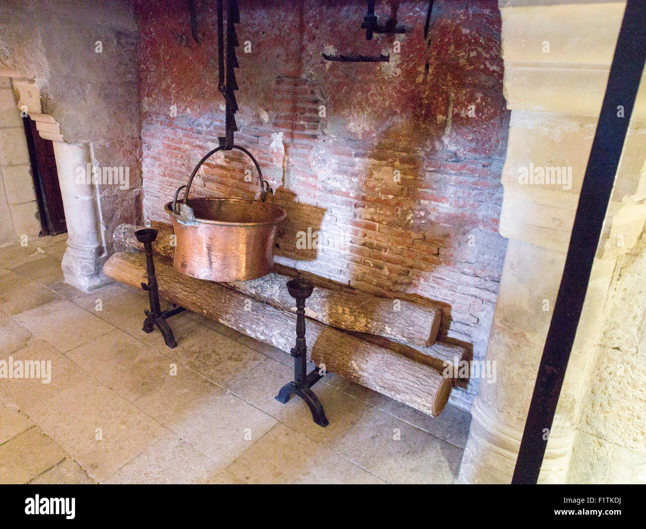 Copper Pot Hanging In A Large Fireplace A Shining Copper Pot