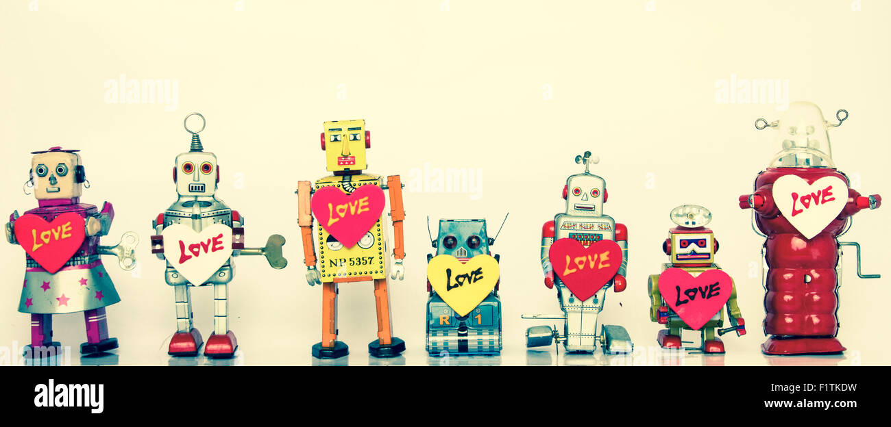 retro robots in love Stock Photo - Alamy