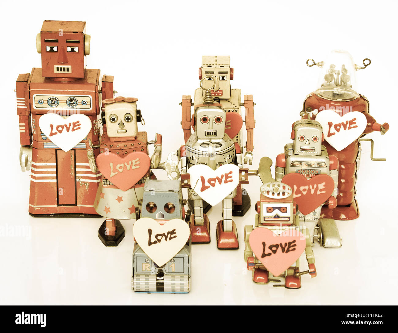 retro robots in love Stock Photo - Alamy
