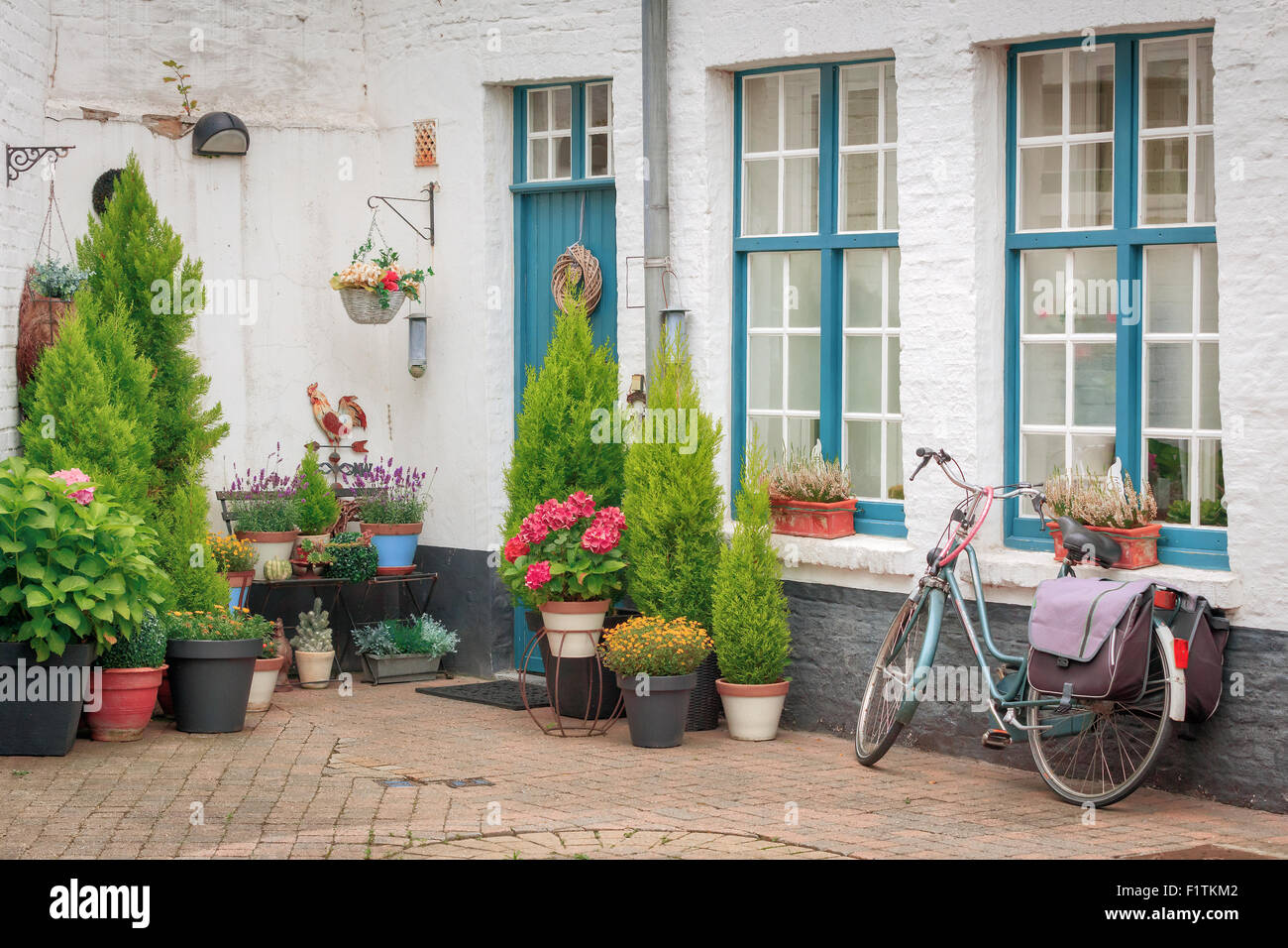 House porch decorated with flowers Stock Photo Alamy