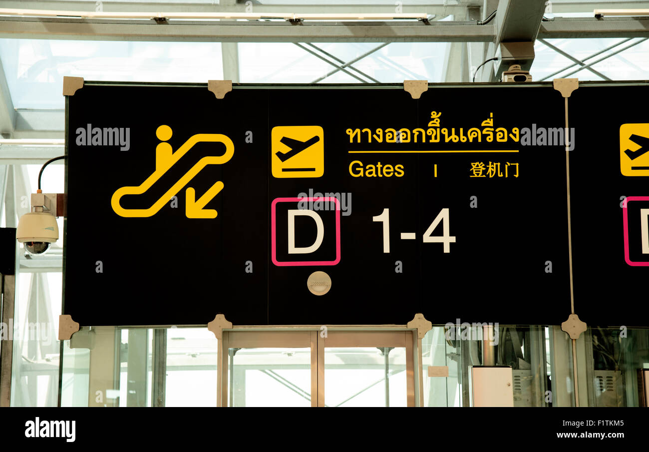 Bangkok international airport sign board for international departure Stock Photo