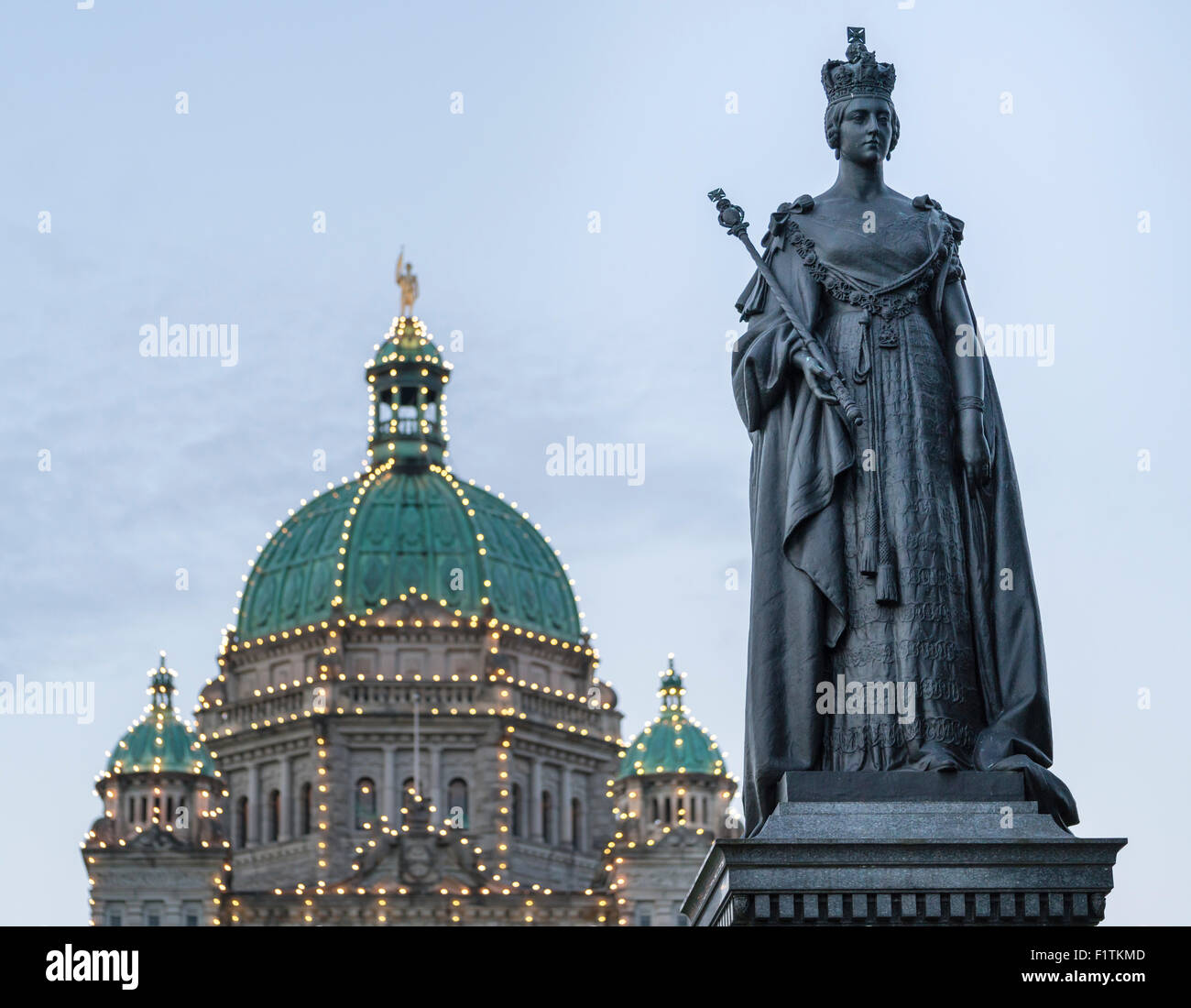 Statue of Queen Victoria and Dome of British Columbia Parliament
