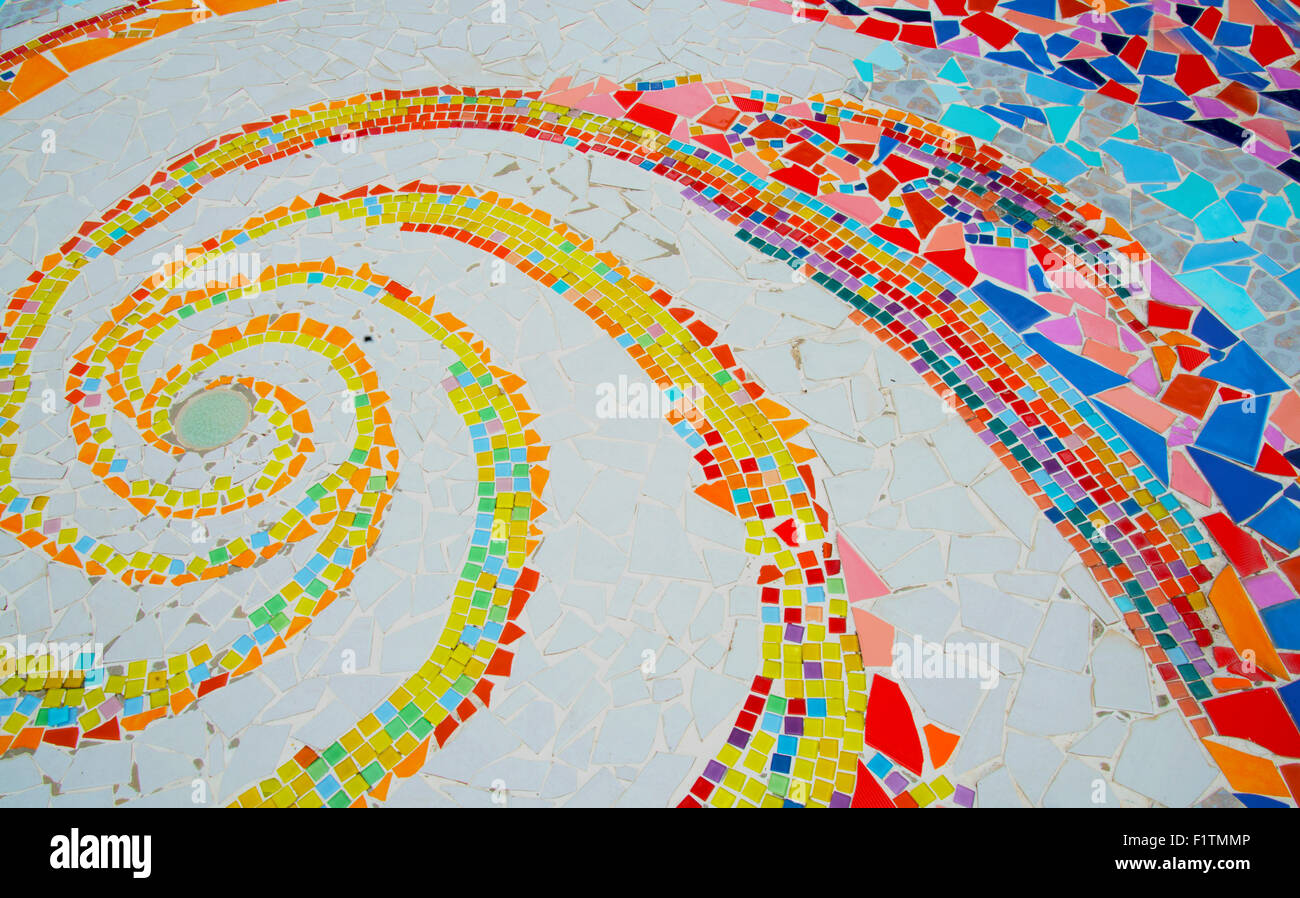 Colorful mosaic floor at Thai temple in the north. Stock Photo