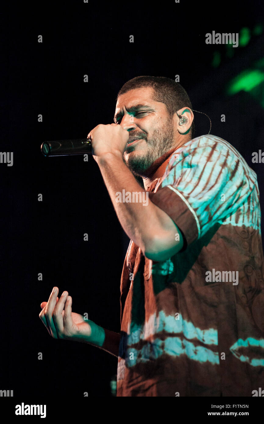 Criolo performs at Dromos Festival in Mogoro, Sardinia, 1st of August 2015 Stock Photo