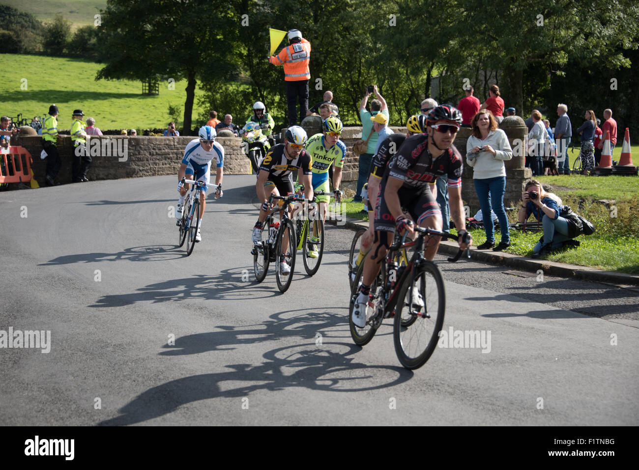Stage 2 Aviva Tour of Britain cycle race in Downham village, Lancashire. Stock Photo