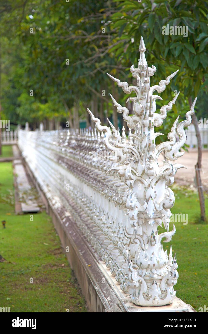 Wall of the white temple in the north of Thailand Stock Photo