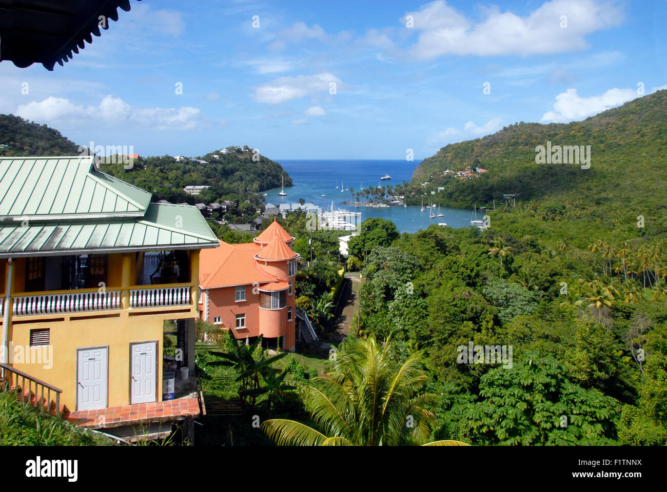 Houses overlooking Marigot bay, St Lucia, Caribbean Stock Photo Alamy