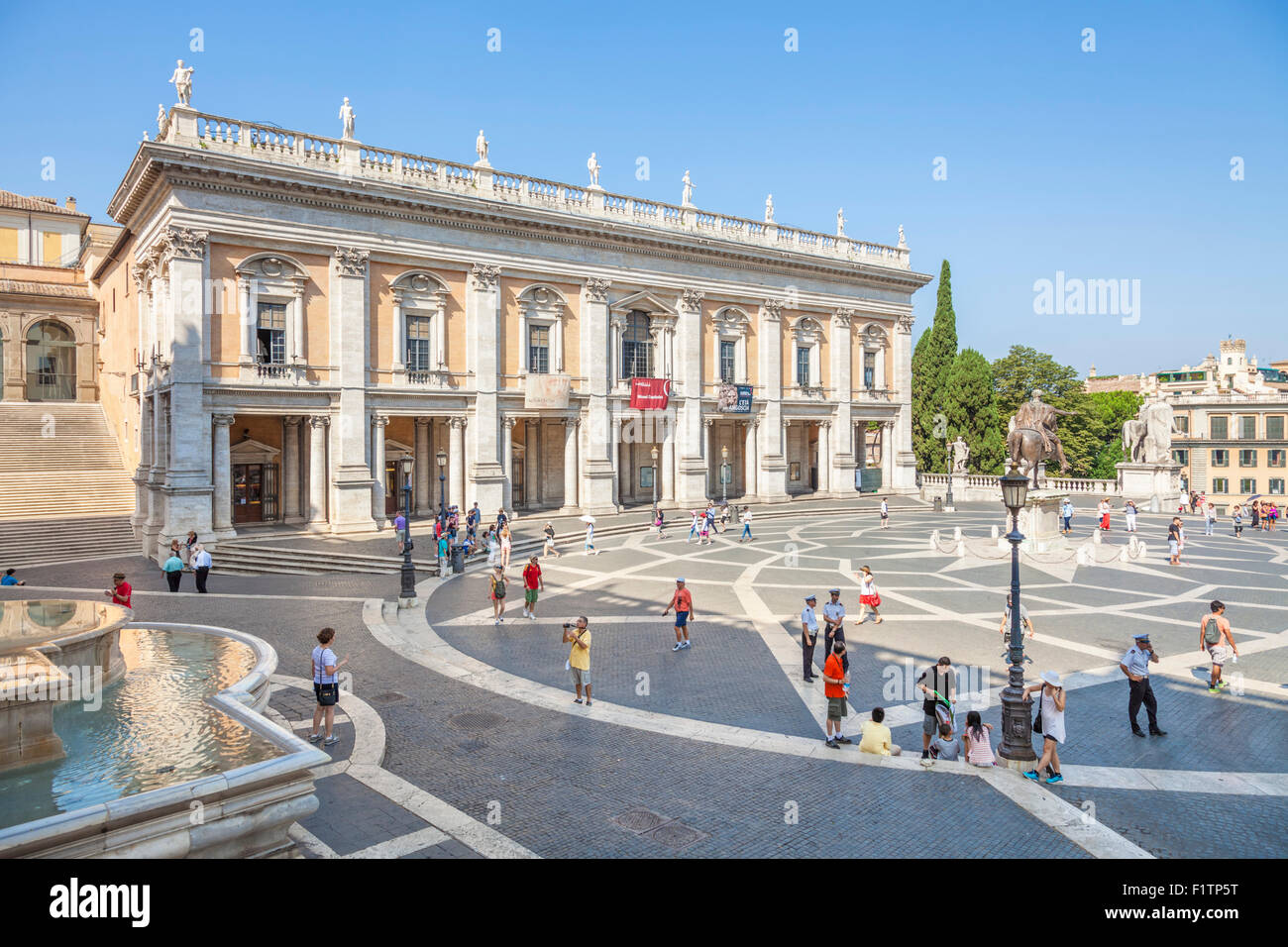 Tourists at Palazzo dei Conservatori Musei Capitolini Capitoline museum Piazza del Campidoglio Rome Roma Lazio Italy EU Europe Stock Photo