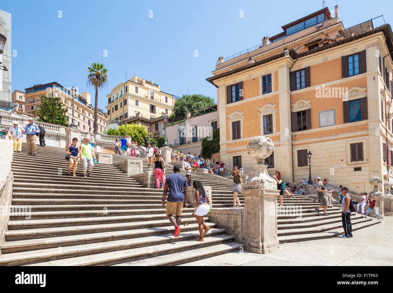 Tourists walking up The Spanish Steps Piazza di spagna Roma Rome lazio Italy EU Europe Stock Photo