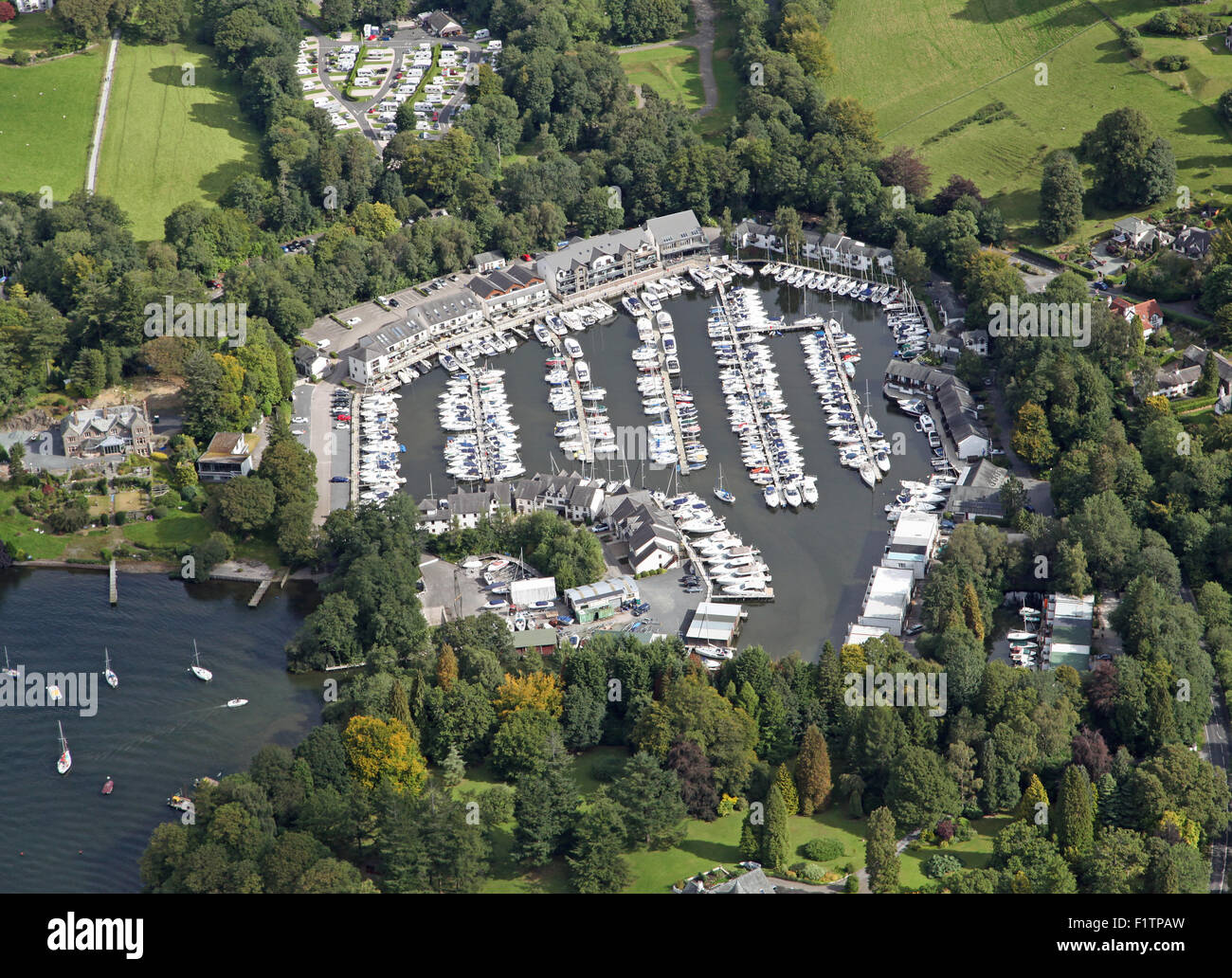 aerial view of Windermere Marina village in the Lake District, Cumbria, UK  Stock Photo - Alamy