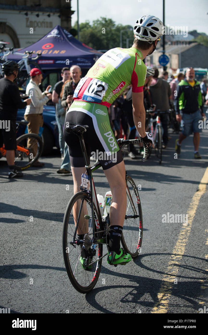 Stage 2 Aviva Tour of Britain cycle race at stage 2 start in Clitheroe, Lancashire. No.62 Conor Dunne An Post Chain Reaction. Stock Photo