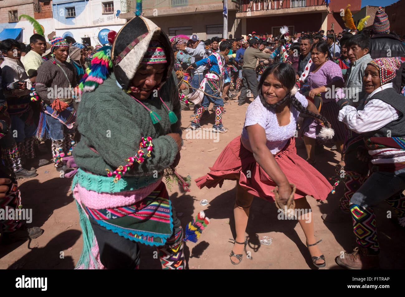 During the celebration of Tinku, fights start among the attendees, either individually or in a group fighting. Stock Photo