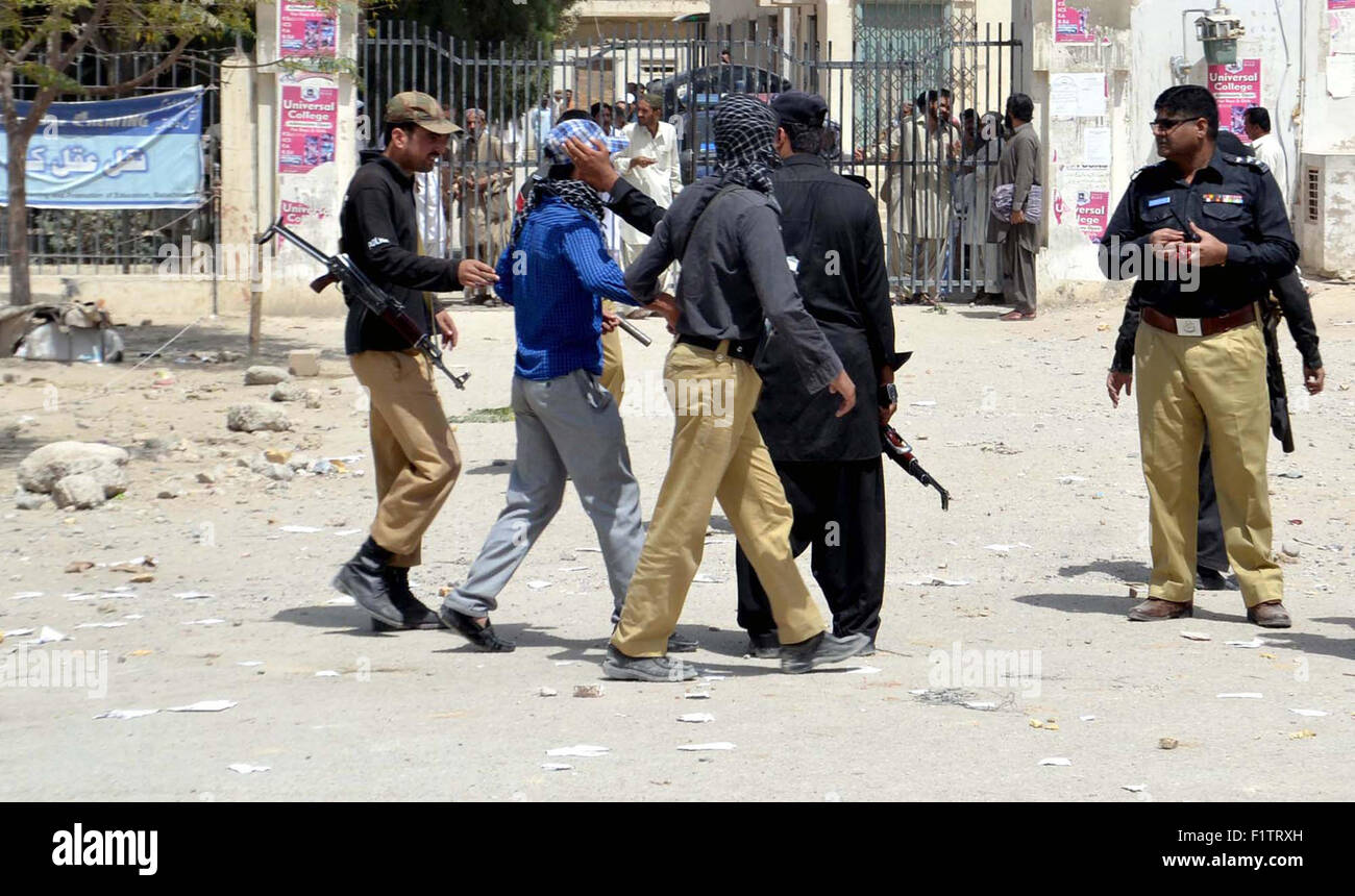Police detained student during protest against Board of Intermediate and Secondary Education in Quetta on Monday, September 07, 2015. Stock Photo