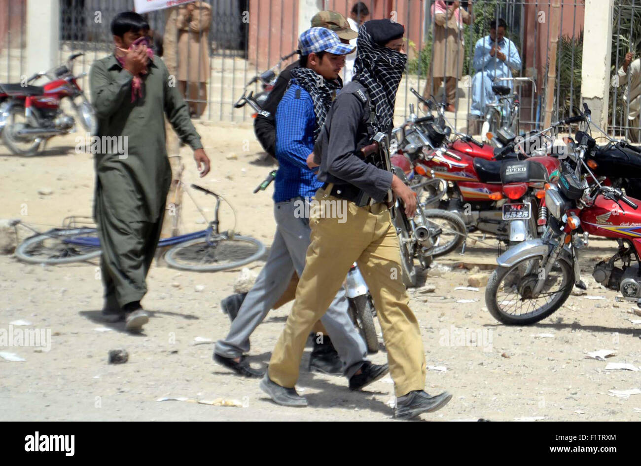 Police detained student during protest against Board of Intermediate and Secondary Education in Quetta on Monday, September 07, 2015. Stock Photo