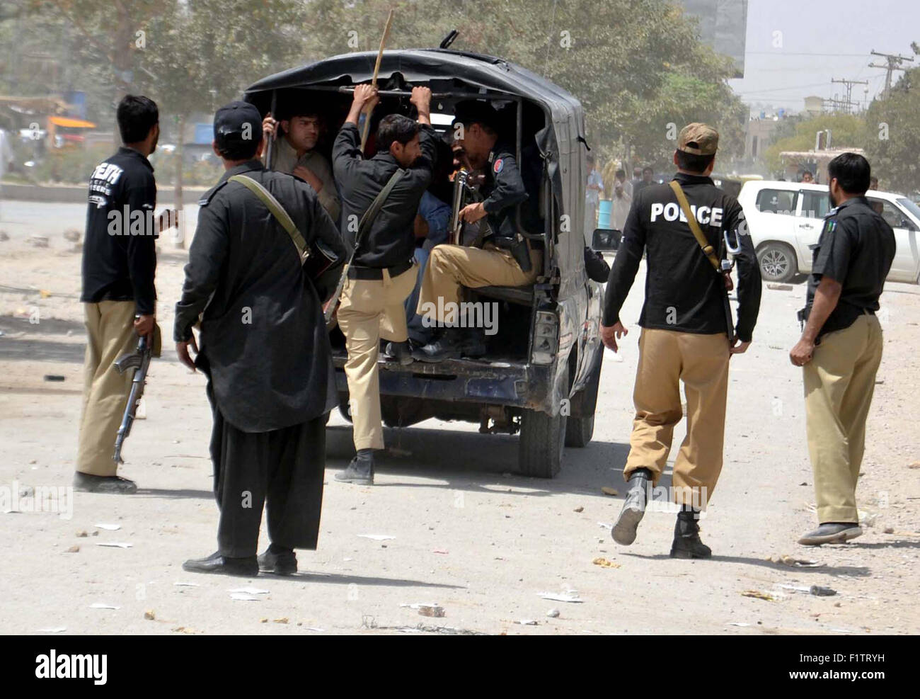 Police detained student during protest against Board of Intermediate and Secondary Education in Quetta on Monday, September 07, 2015.. Stock Photo