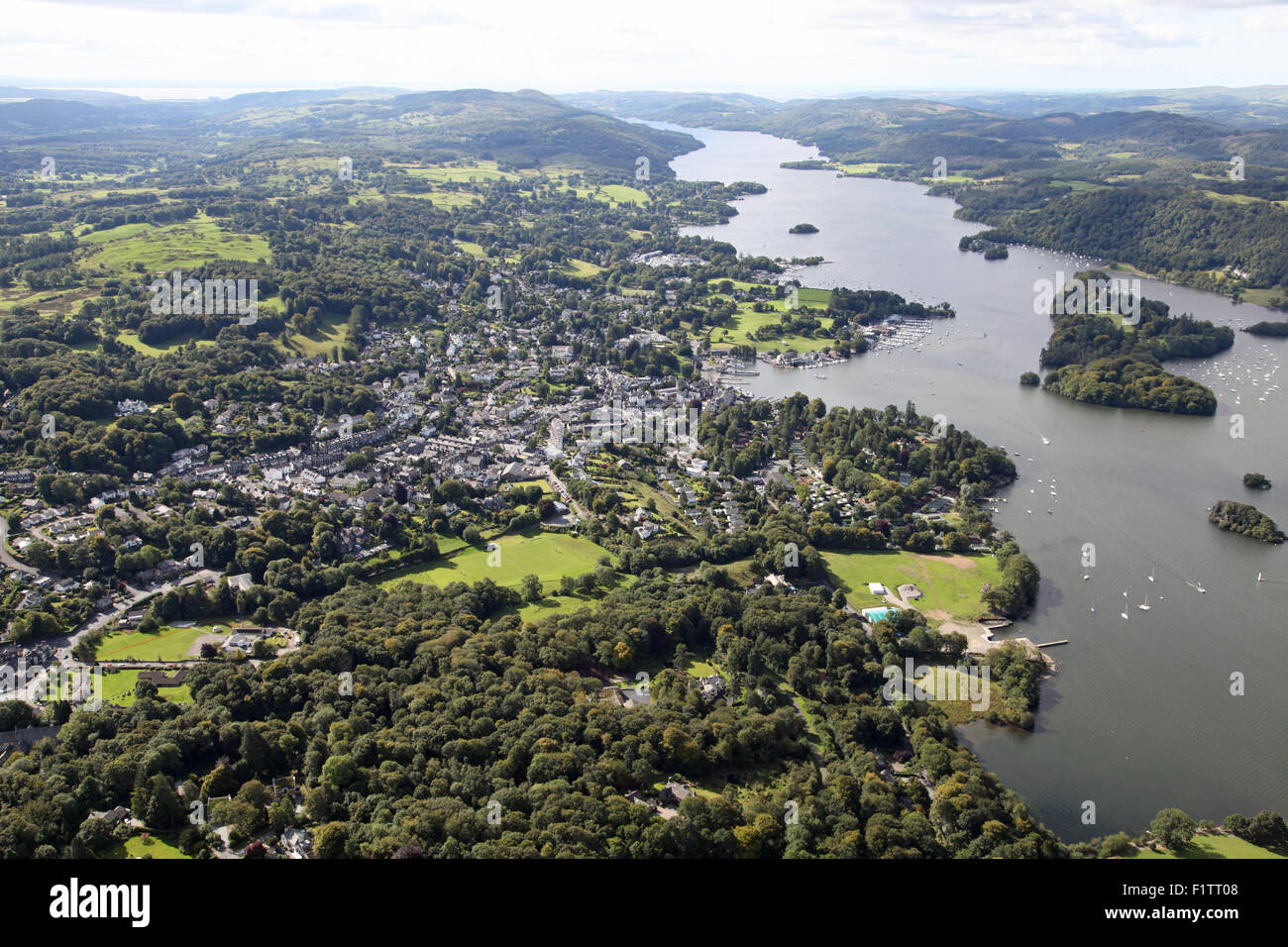 aerial view of Bowness and Windermere on Lake Windermere, Cumbria, UK Stock Photo