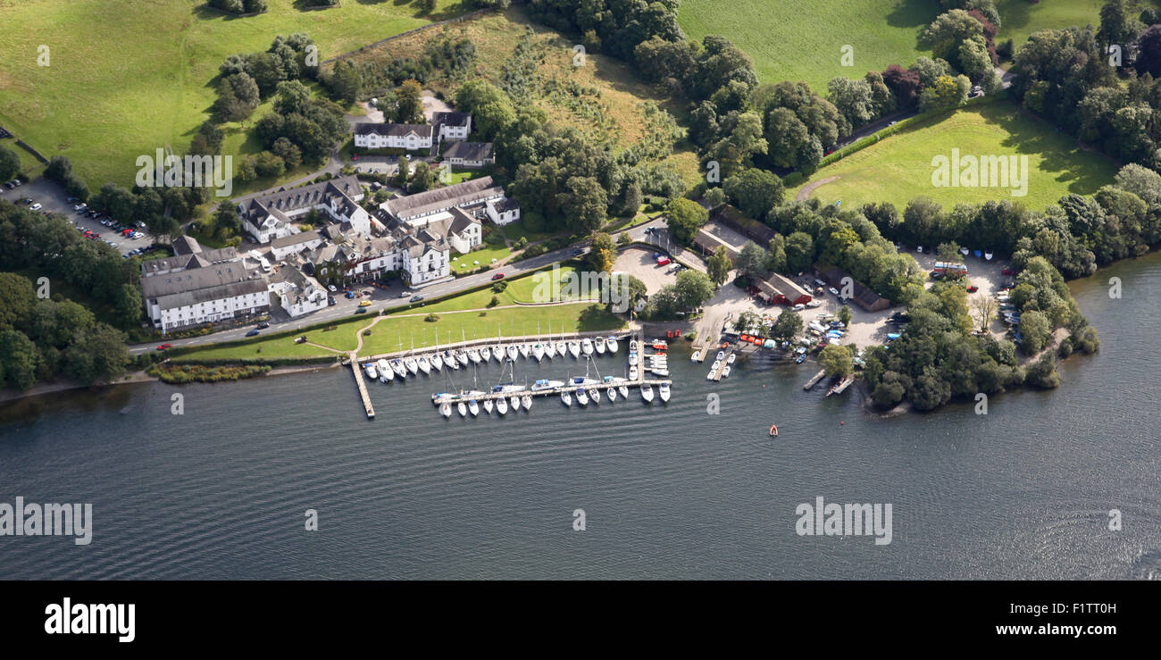 aerial view of Low Wood Watersports Centre on Lake Windermere Stock Photo