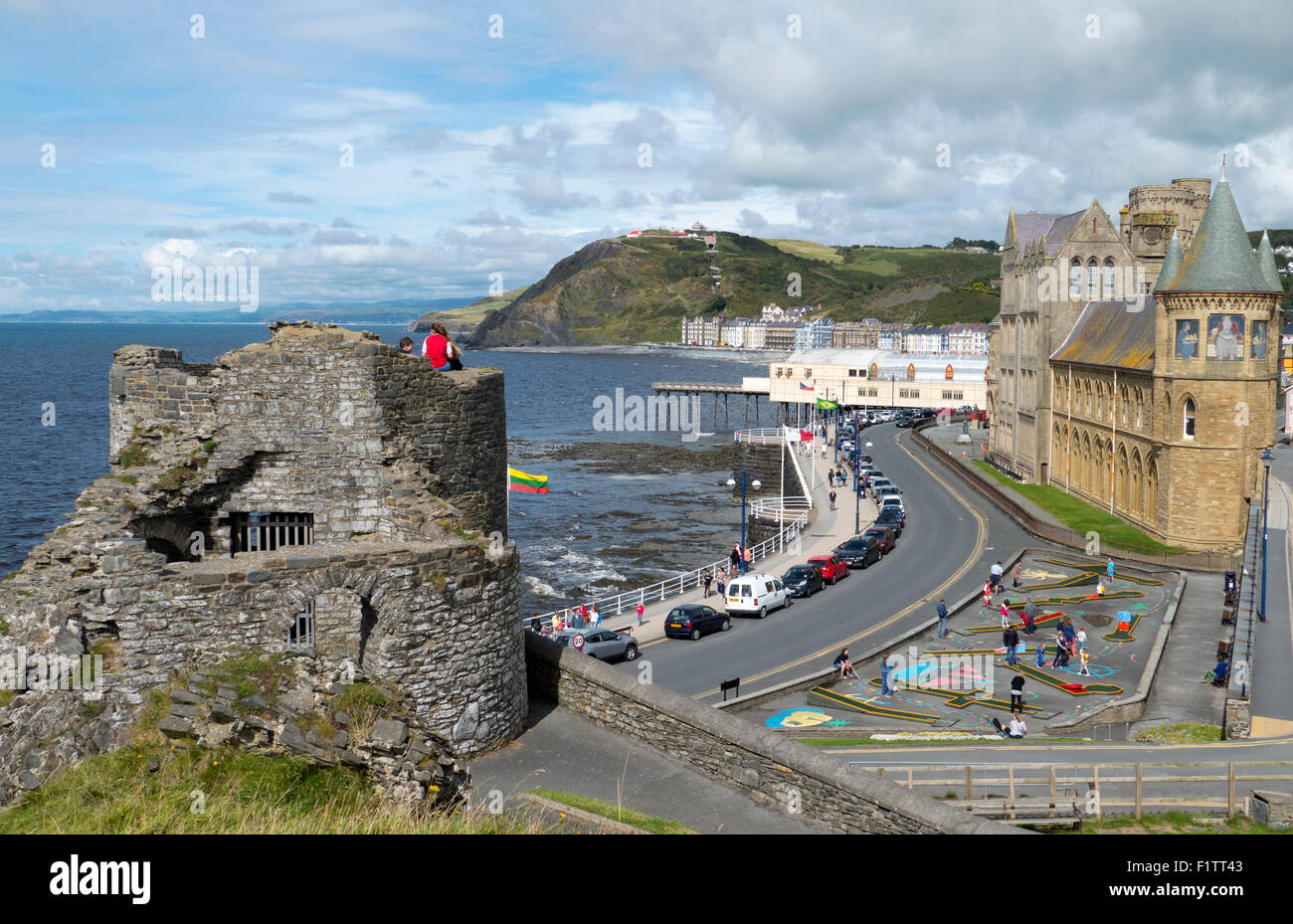 Aberystwyth promenade from the castle, a seaside town in Ceredigion, Wales UK Stock Photo