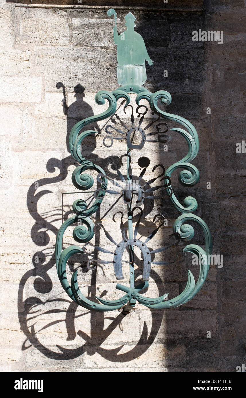 Metal sculpture outside La Maison des Métiers d'Art de Pézenas, Hérault, Languedoc-Roussillon, France Stock Photo