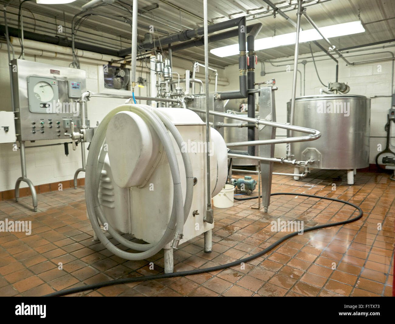 Northern Lights Dairy milk processing room. Stock Photo