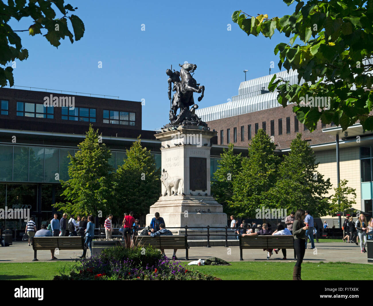 St George and the Dragon statue war memorial in Old Eldon square ...