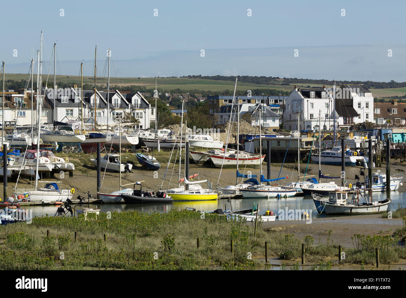 Boatyard along the banks of the river Adur at Shoreham on sea in West Sussex. Stock Photo