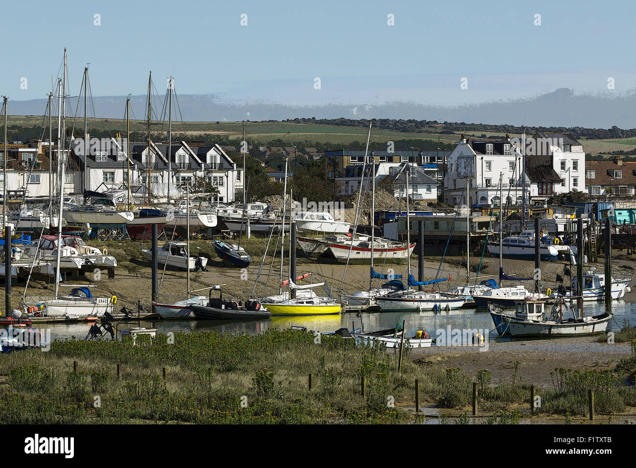 Posterized shot of a boatyard along the banks of the river Adur at Shoreham in West Sussex. Stock Photo