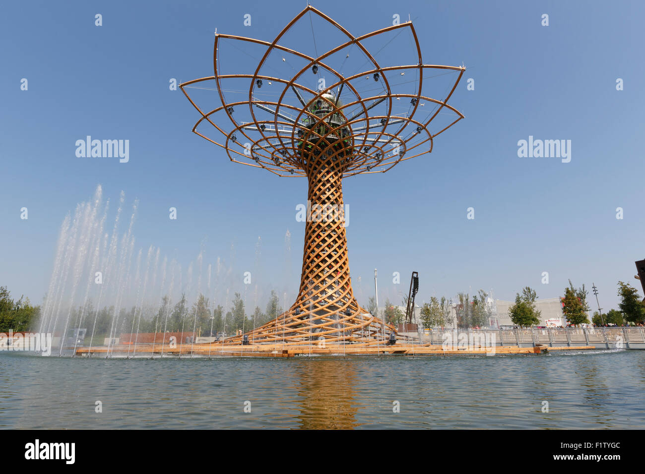 Milan, Italy, 12 August 2015: Detail the Tree of Life and the Lake Arena, at the exhibition Expo 2015 Italy. Stock Photo