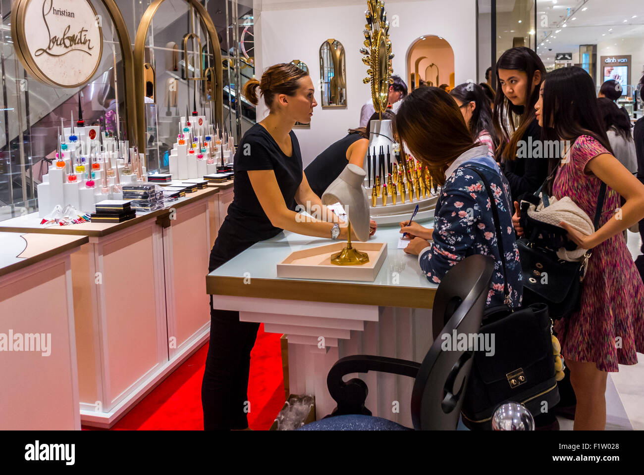Paris, France, Chinese Tourists, teenager group shopping store, Shopping in  French Department Store, Le Printemps, Luxury Brands, on Display, Christian  Louboutin, Cosmetics SHop, paris shopping girls Stock Photo - Alamy
