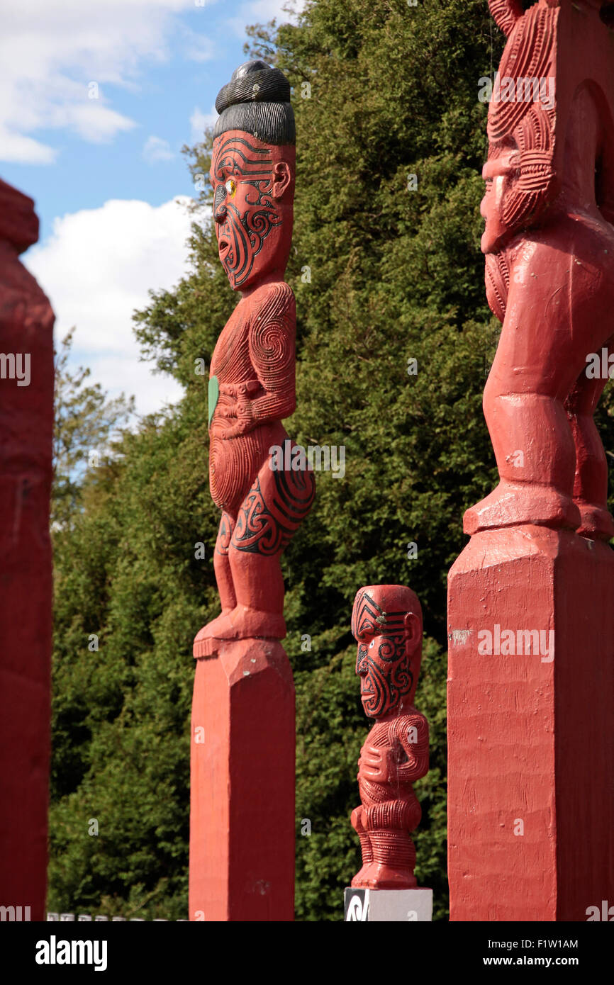 Red Maori statue in Rotorua, North Island, New Zealand Stock Photo