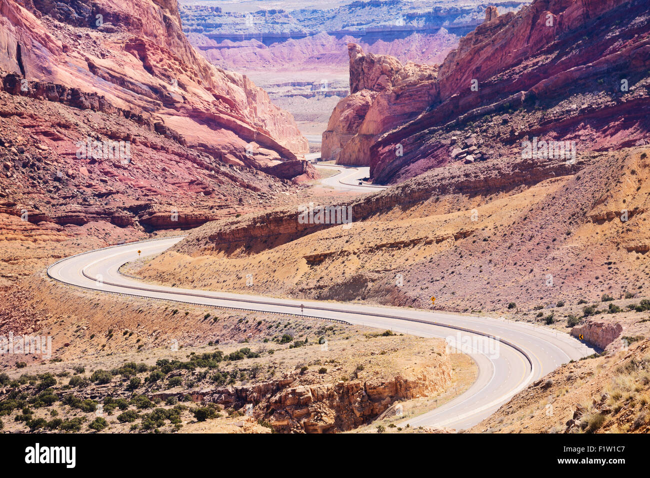 Curvy Interstate 70 road goes through Utah USA Stock Photo - Alamy