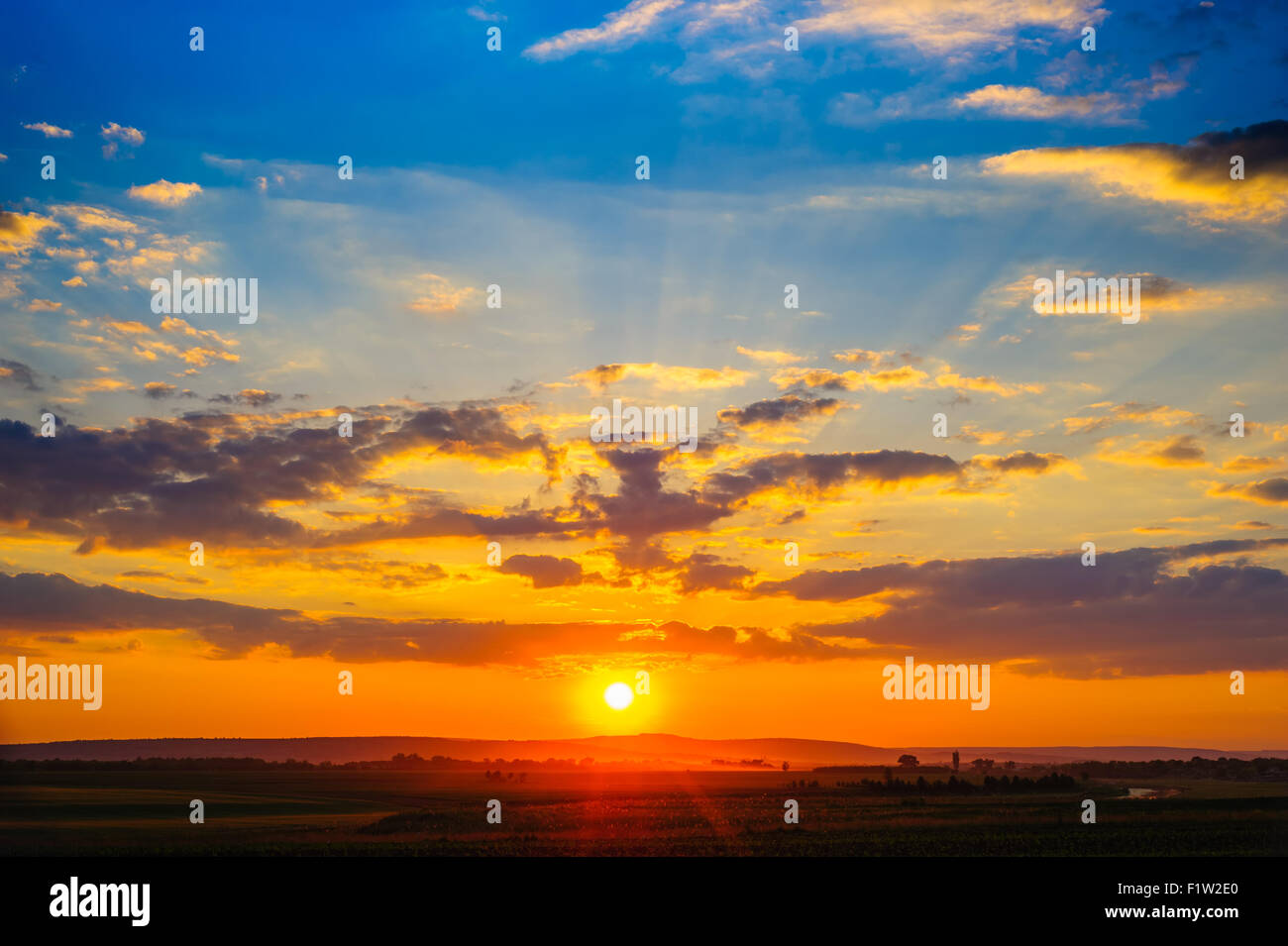Colorful dramatic sunset Stock Photo