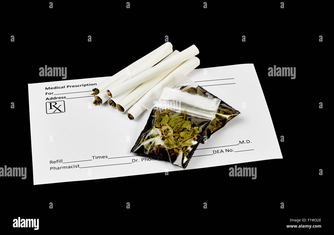 cigarettes prescription Dried cannabis leaves hi-res stock photography and images