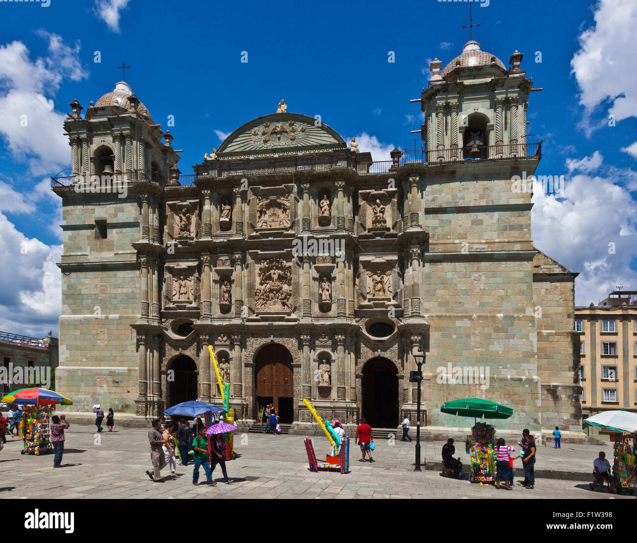 The CATHEDRAL OF OUR LADY OF ASSUMPTION was constructed in 1535 and is located in the ZOCALO - OAXACA, MEXICO Stock Photo